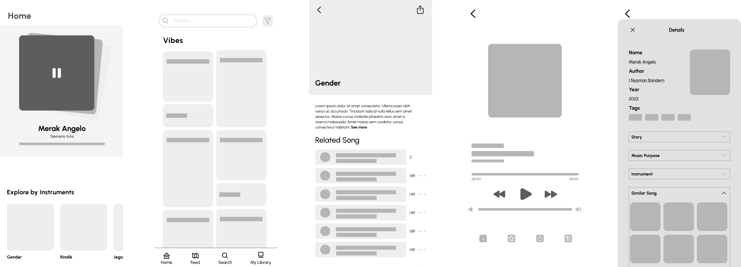 Swaragam Lo-Fi Wireframes